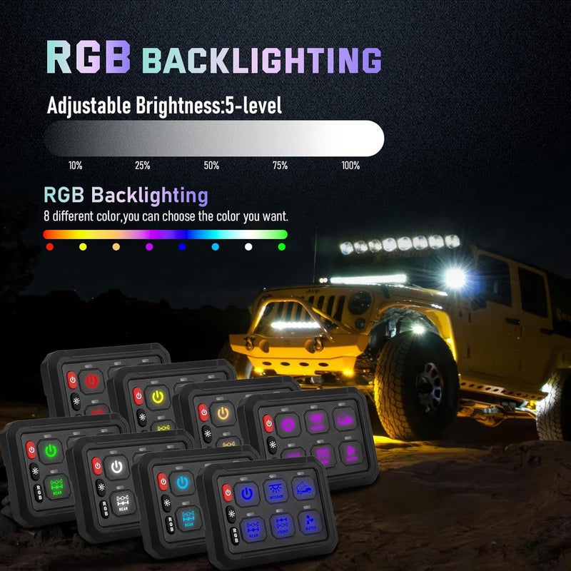 Chelhead Led AUX Switch Panel, 6 Gang RGB Backlit Multifunction Controller for Off Road Ditch Whip Lights Compatible with 12V 24V Car Trucks SUV Boat Marine UTV ATV, Aluminum - Image 5